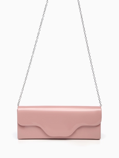 Сумка-клатч женская вечерняя на магните, на длинной цепочке, лаковая, однотонная, розовая