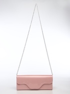Сумка-клатч женская вечерняя на магните, на длинной цепочке, лаковая, однотонная, розовая - Фото 4