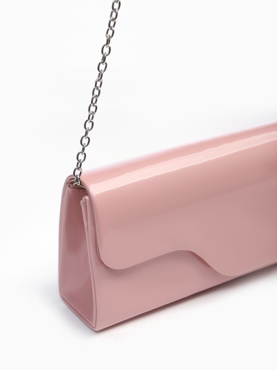 Сумка-клатч женская вечерняя на магните, на длинной цепочке, лаковая, однотонная, розовая
