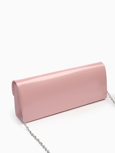 Сумка-клатч женская вечерняя на магните, на длинной цепочке, лаковая, однотонная, розовая
