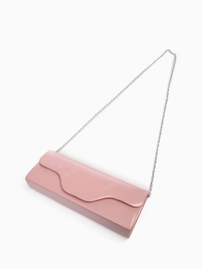 Сумка-клатч женская вечерняя на магните, на длинной цепочке, лаковая, однотонная, розовая