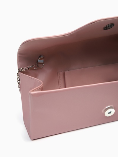 Сумка-клатч женская вечерняя на магните, на длинной цепочке, лаковая, однотонная, розовая