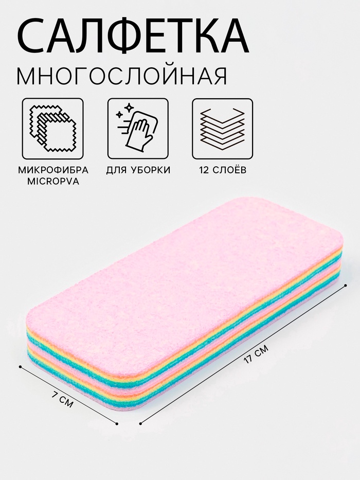 Салфетка многослойная для уборки из микрофибры MicroPVA, 17×7 см, 12 слоев - Фото 1
