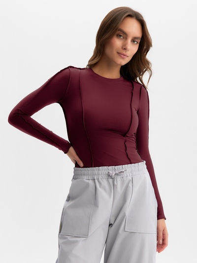 Лонгслив с декоративными швами MIST, размер 42, бордовый