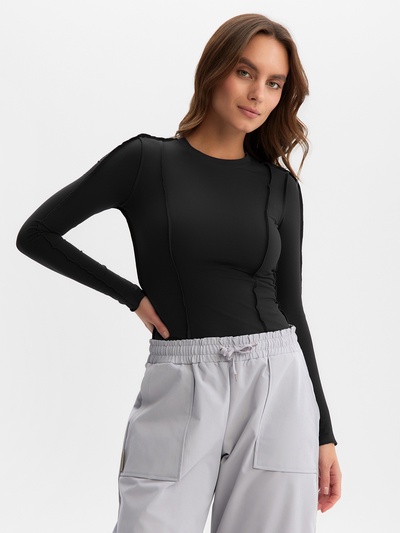 Лонгслив с декоративными швами MIST, размер 42, чёрный