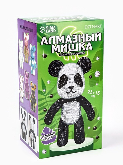 Алмазная мозаика на фигурке с полным заполнением «Мишка стразами», панда