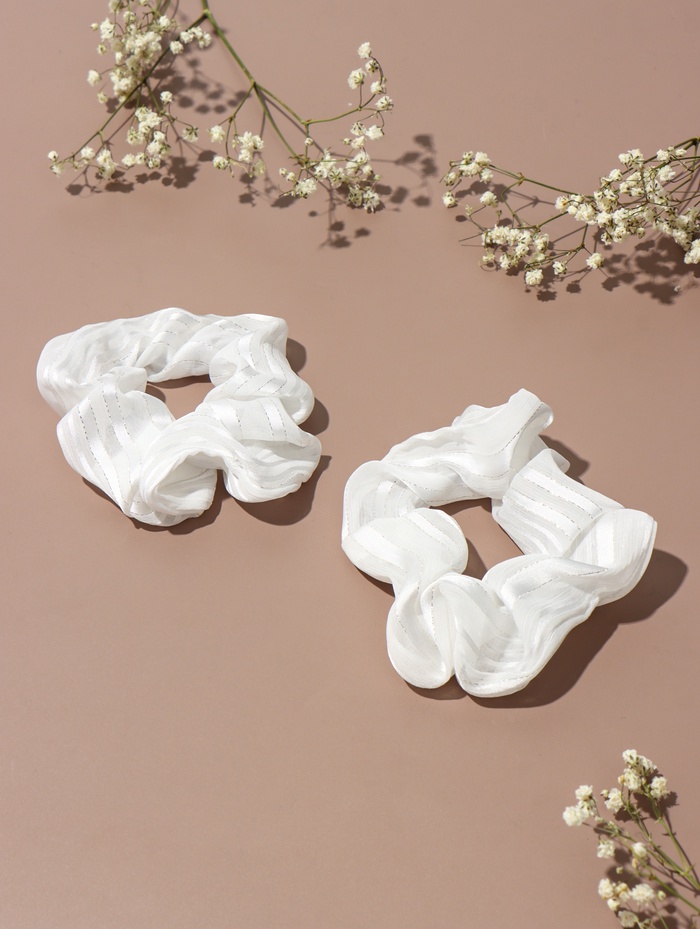 Резинки для волос QF «Орбита», набор 2 шт., Ариадна полосы блеск, 9 см, белые - Фото 1