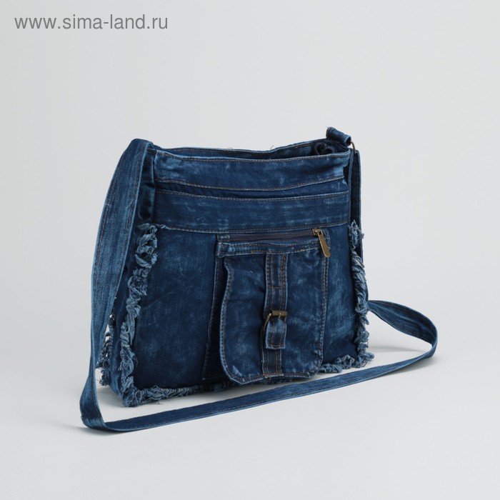 Сумка молодежная, 1 отдел, наружный карман, длинный ремень, цвет синий - Фото 1
