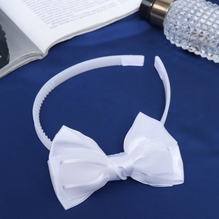 Ободок для волос Выбражулька «Школьница», бант классик стиль, 11×1 см, белый - Фото 1