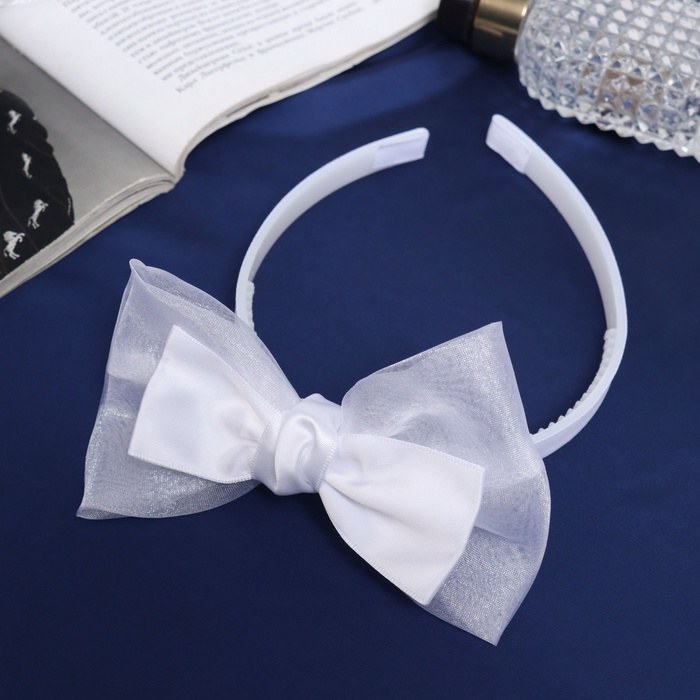 Ободок для волос Выбражулька «Школьница», бант классик, 11×1 см, белый - Фото 1