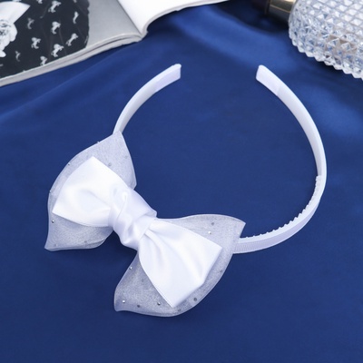 Ободок для волос «Школьница», бант классик блеск, 11×1 см, белый