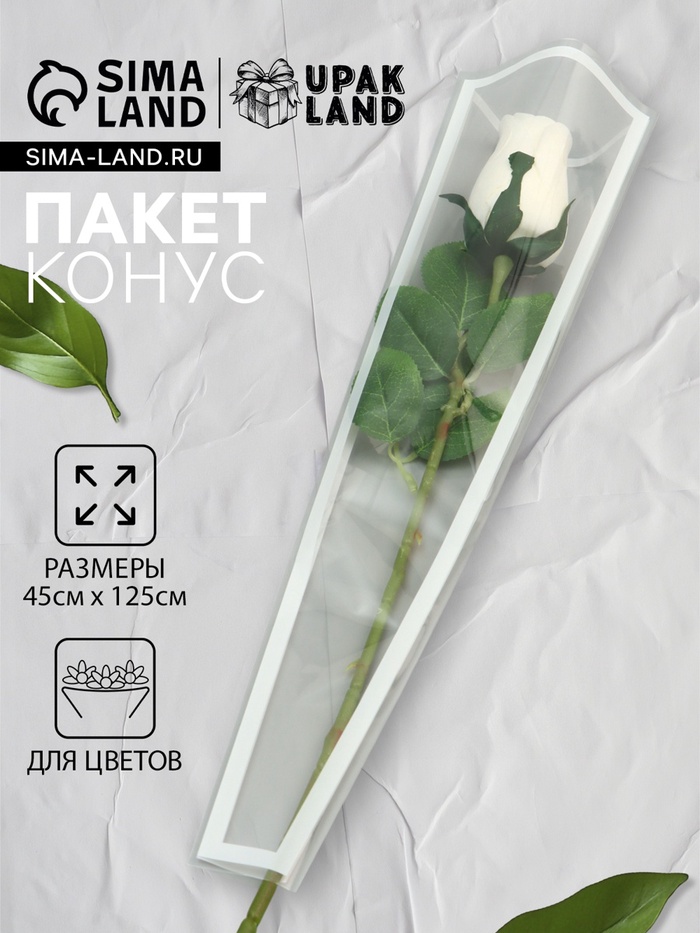 Пакет конус для цветов, «Кайма», 12.5×4×45±1 см, белый - Фото 1