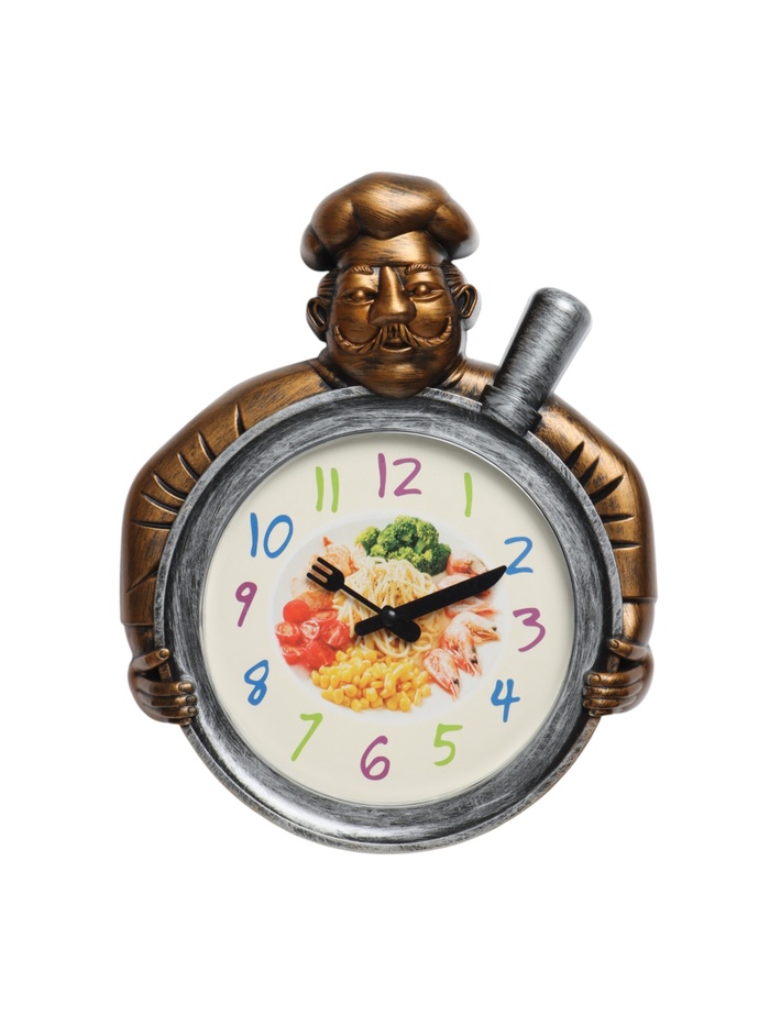 Часы настенные интерьерные «Шеф», для кухни, бесшумные, плавный ход, 29.5×23 см, d=16.5 см, медные, серебристые