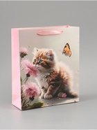 Пакет подарочный ламинированный вертикальный «Котик и цветок», M 26×32×12 см - Фото 2