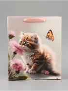 Пакет подарочный ламинированный вертикальный «Котик и цветок», M 26×32×12 см - Фото 3