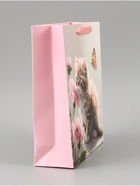 Пакет подарочный ламинированный вертикальный «Котик и цветок», M 26×32×12 см - Фото 4