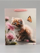 Пакет подарочный ламинированный вертикальный «Котик и цветок», M 26×32×12 см - Фото 6