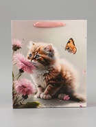 Пакет подарочный ламинированный вертикальный «Котик и цветок», M 26×32×12 см - Фото 6