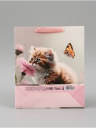 Пакет подарочный ламинированный вертикальный «Котик и цветок», M 26×32×12 см - Фото 7