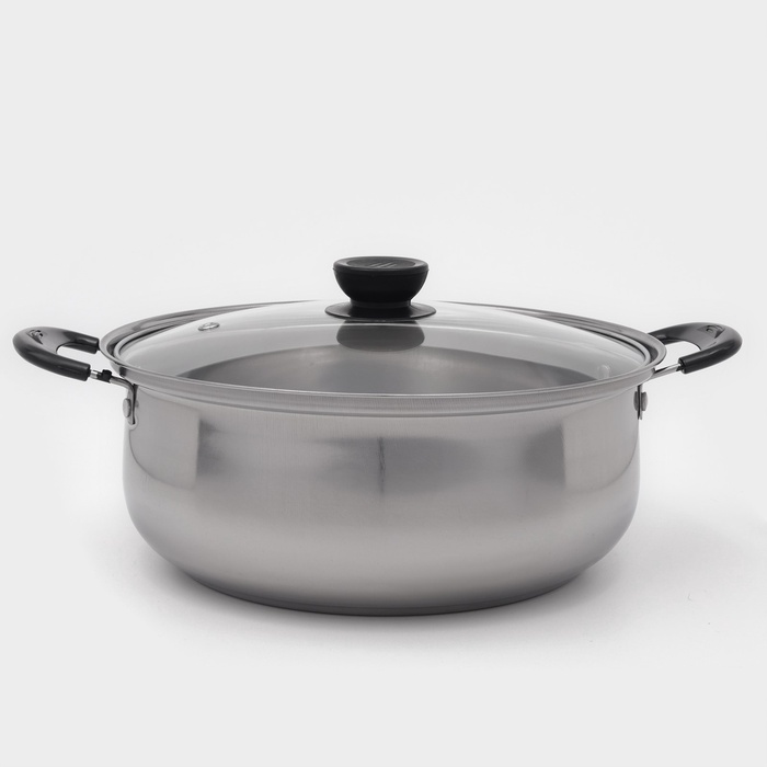 Кастрюля Promo, 3.7 л, 24×9.5 см, стеклянная крышка, нержавеющая сталь - Фото 1