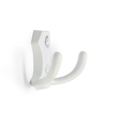 Крючок мебельный ТУНДРА TKD007, двухрожковый, белый