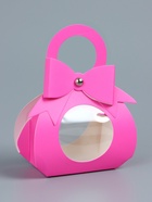 Подарочная коробка в форме сумочки, складная, с бантом и ручкой, ПВХ окно, розовая, 13×6.5×4 см - Фото 1