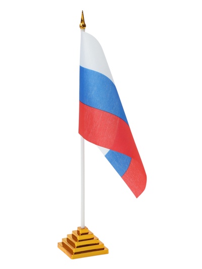 Флаг России с гербом, 14×10.5 см, флагшток 24×5.5 см, набор 12 штук, полиэстер