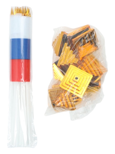 Флаг России с гербом, 14×10.5 см, флагшток 24×5.5 см, набор 12 штук, полиэстер