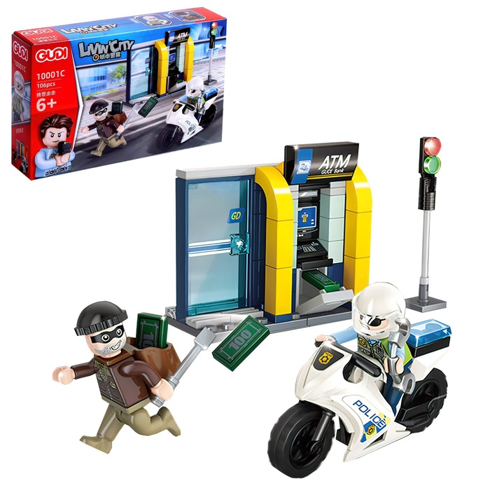 Конструктор блочный для мальчиков Полиция «Погоня на мотоцикле», 106 деталей - Фото 1