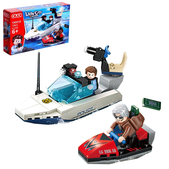Конструктор блочный для мальчиков Полиция «Погоня на катере», 120 деталей - Фото 1