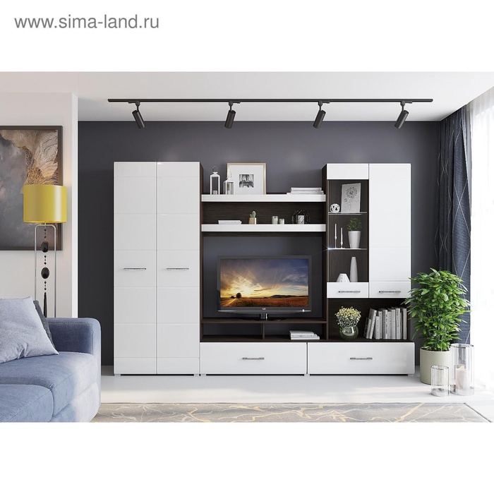 УЦЕНКА Гостиная Ненси 1, 2800×2000×466, Венге/Белый - Фото 1