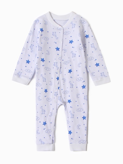 Комбинезон с открытыми ножками детский «Жирафы», белый, синий, рост 80 см