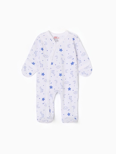 Комбинезон детский с царапками «Жирафы», рост 62 см, белый, синий