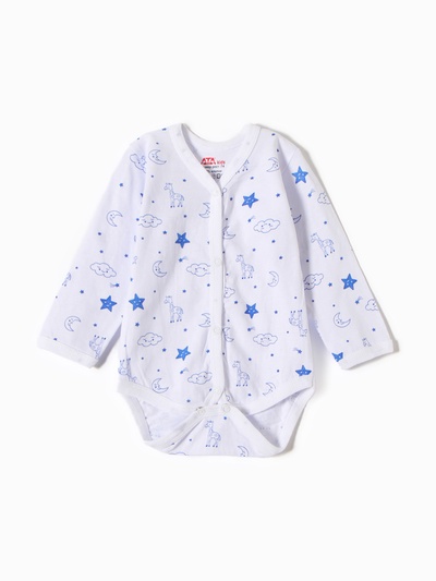 Боди детское с длинным рукавом «Жирафы», рост 68 см, белое, синее