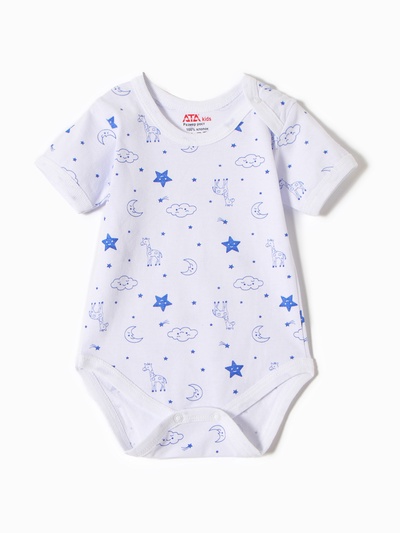 Боди детское с коротким рукавом «Жирафы», рост 74 см, белое, синее