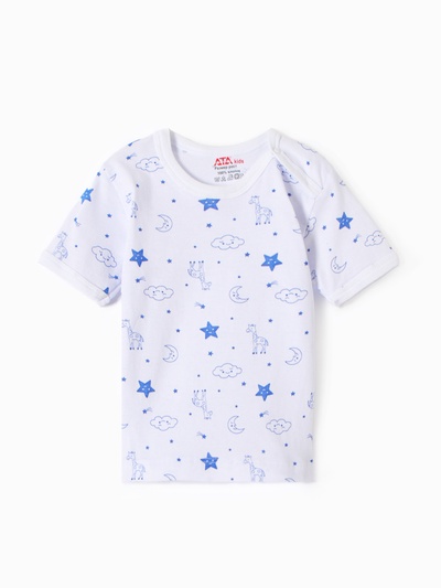 Футболка детская на кнопках «Жирафы», рост 62 см, белый, синий