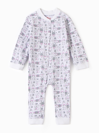 Комбинезон с открытыми ножками детский «Зайки», белый, розовый, рост 68 см