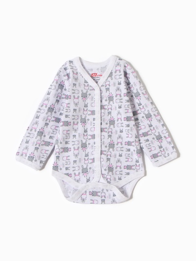 Боди детское с длинным рукавом «Зайки», рост 68 см, белое, розовое