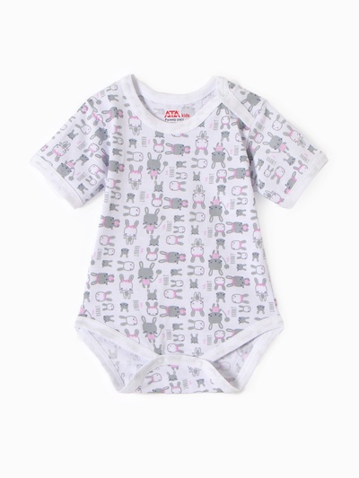 Боди детское с коротким рукавом «Зайки», рост 80 см, белое, розовое