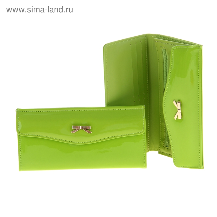 Кошелек женский "Бантик", 5 отделов, отдел для кредиток, цвет зелёный - Фото 1