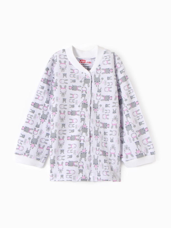 Кофточка детская ATA kids «Зайки», белая/розовая, рост 80 - Фото 1