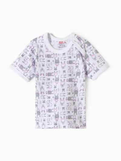 Футболка детская на кнопках «Зайки», белая, розовая, рост 74 см