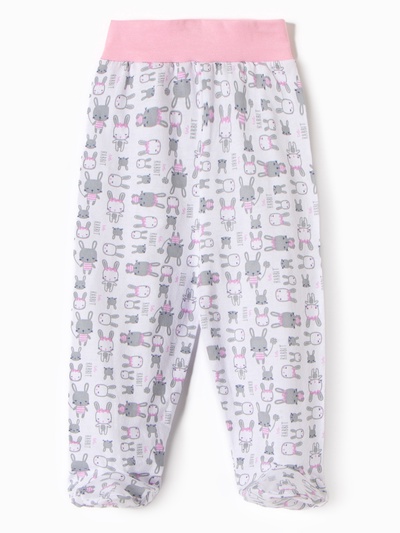 Ползунки детские ATA kids «Зайки», рост 80 см, белые, розовые