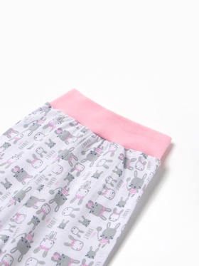 Ползунки с открытой ножкой детские ATA kids «Зайки», рост 80 см, белые, розовые