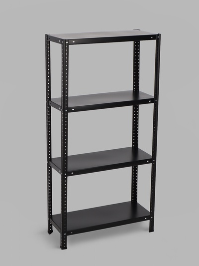 Стеллаж металлический для склада, 4 полки, дерево, 150×75×30 см, чёрный