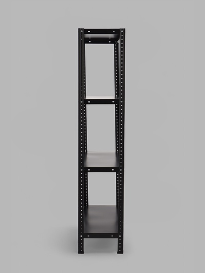 Стеллаж металлический для склада, 4 полки, дерево, 150×75×30 см, чёрный