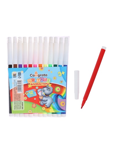 Фломастеры 12 цветов, невентилируемый колпачок