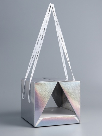 Коробка под бенто - торт с ленточками, серебро, 21×21×18 см