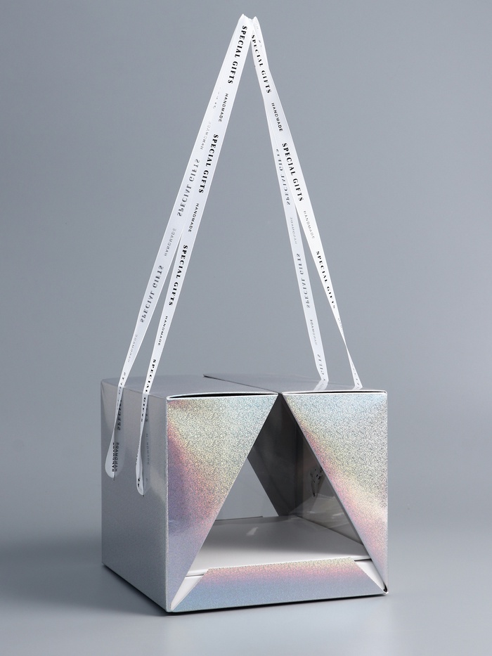 Коробка под бенто - торт с ленточками, серебро, 21×21×18 см - Фото 1