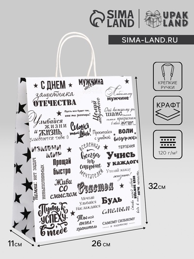 Пакет подарочный крафт «Настоящему мужчине», 26×11×32 см